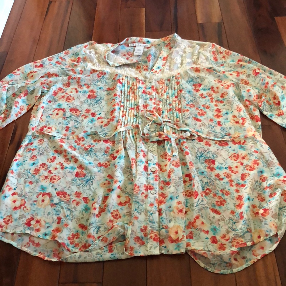 Sheer Floral Blouse - Tie Waist